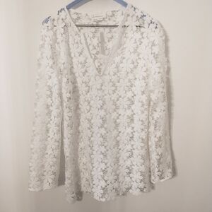 Anthropologie White Floral Lace Blouse Mini Dress Size XS S NEW